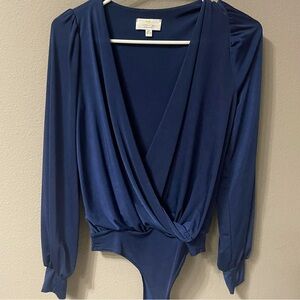 Navy Draped Neck Bodysuit